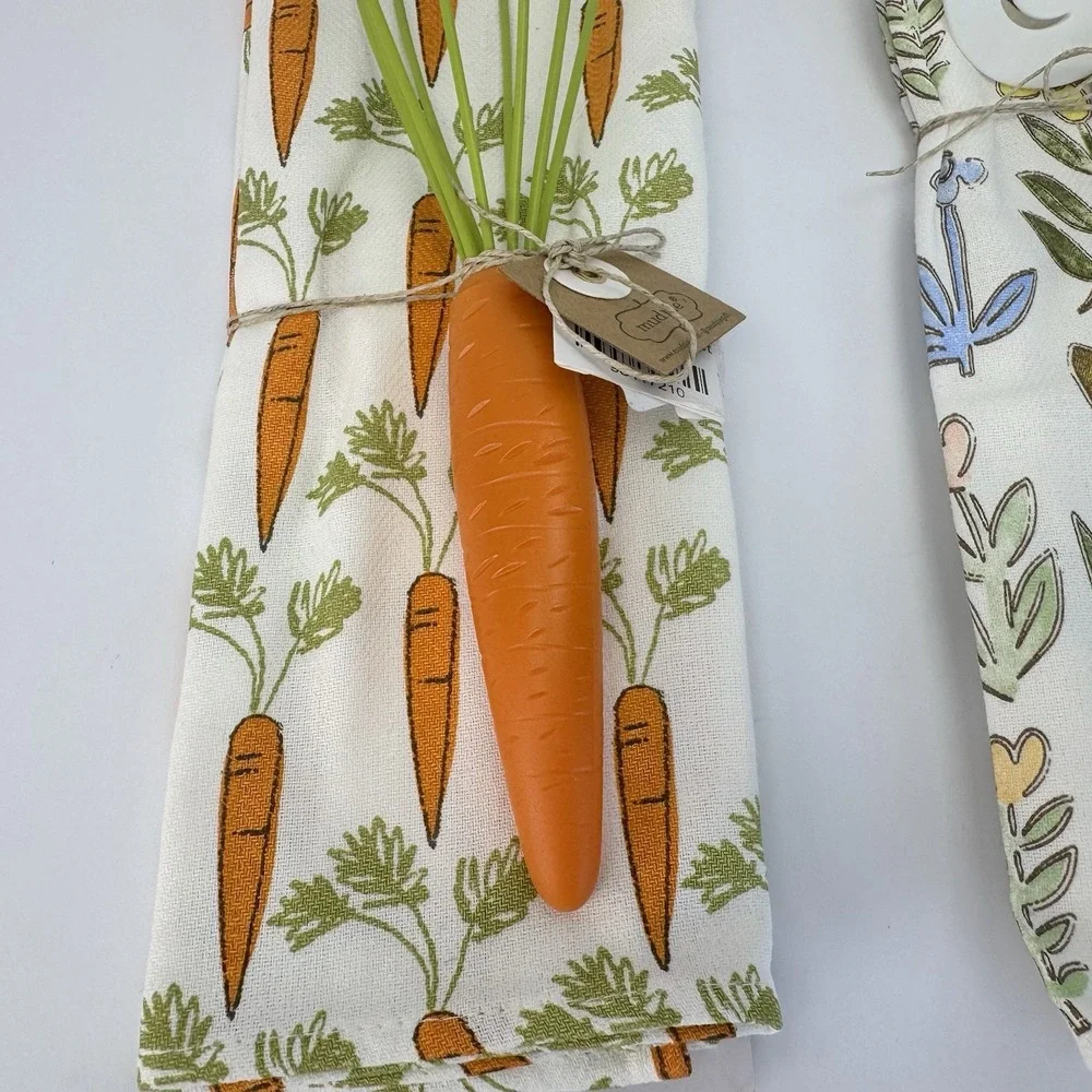 Mud Pie Carrot & Flower Towel and Whisk Spatula Set Easter Host Gift Kitchen NWT